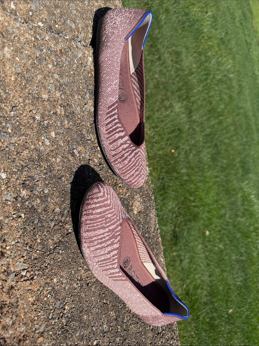 Rothy's Knit Ballet Flats in Dusty Rose with Blue Trim - Picture 3 of 6